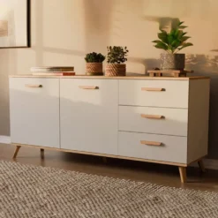 Madia soggiorno con cassetti 150x75 cm in rovere e bianco MT15