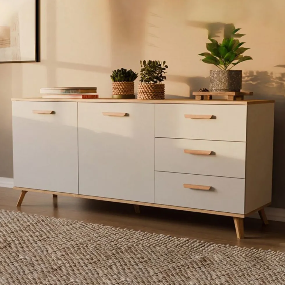 Madia soggiorno con cassetti 150x75 cm in rovere e bianco MT15