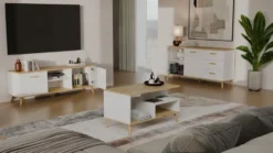 Madia soggiorno con cassetti 150x75 cm in rovere e bianco MT15