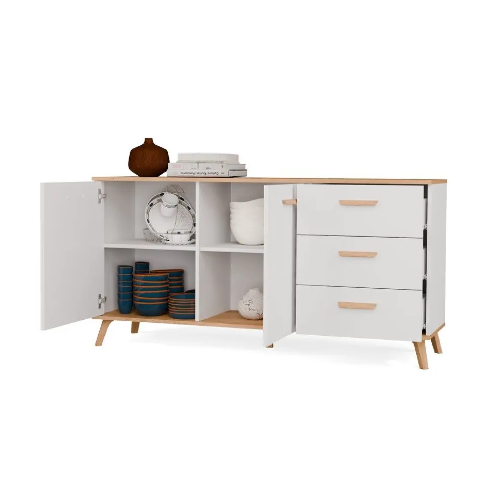 Madia soggiorno con cassetti 150x75 cm in rovere e bianco MT15