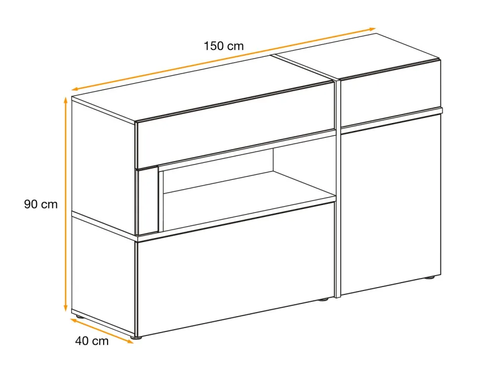Madia 150x90cm contemporanea design a strisce nere con luci led rovere e nero MP20