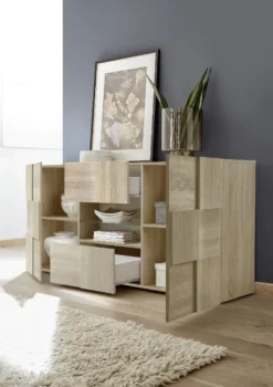 Madia 181x84 con frontale geometrico due ante e due cassetti sonoma ML9