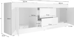Madia 210x66 da soggiorno con due ante e due cassetti bianco lucido ML6