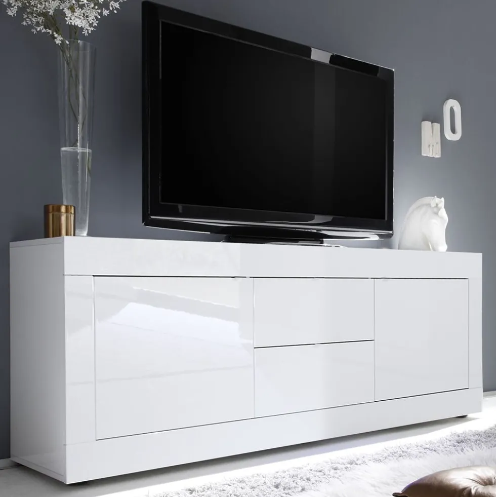 Madia 210x66 da soggiorno con due ante e due cassetti bianco lucido ML6