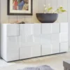 Madia 181x84 da soggiorno con frontale geometrico a tre ante battenti bianco lucido ML10