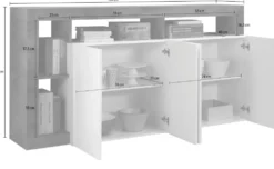 Madia 184x93 da soggiorno moderna con quattro ante e ripiano bianco e cemento ML17