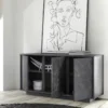 Madia 138x79 moderna a tre ante battenti finitura effetto marmo nero ML23
