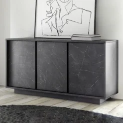 Madia 138x79 moderna a tre ante battenti finitura effetto marmo nero ML23