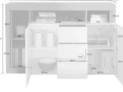 Madia 146x93 moderna con due ante e tre cassetti e ripiano bianco e pero ML19
