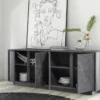 Madia 180x79 moderna con quattro ante battenti finitura effetto marmo nero ML22