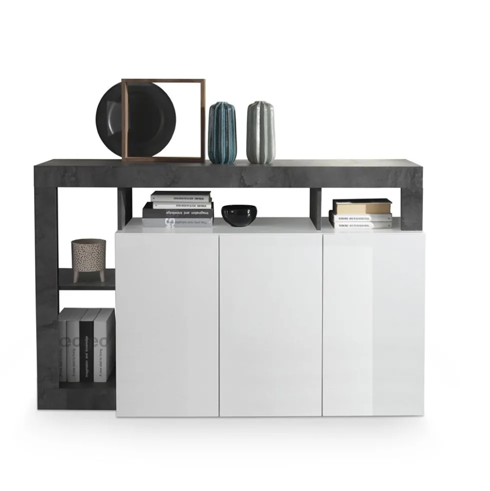 Madia 146x93 moderna con tre ante e ripiano per soggiorno bianco e ossido ML18