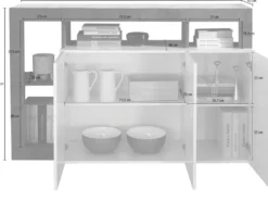 Madia 146x93 moderna con tre ante e ripiano per soggiorno bianco e cemento ML18