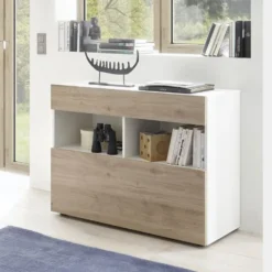 Madia 110x82 moderna con un cassetto e un’anta a ribalta bianco e rovere ML43