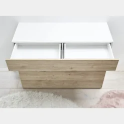 Madia 110x82 moderna con un cassetto e un’anta a ribalta bianco e rovere ML43