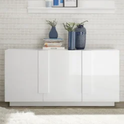 Madia 181x90 moderna da living con tre ante battenti e maniglia rettangolare bianco lucido ML27