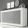 Madia 160x86 moderna da soggiorno con tre ante battenti bianco e cemento ML7