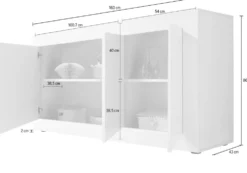 Madia 160x86 moderna da soggiorno con tre ante battenti bianco e cemento ML7