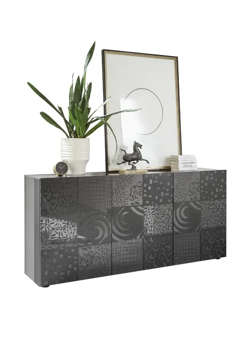 Madia 181x84 moderna per living con tre ante battenti grigio serigrafato ML36