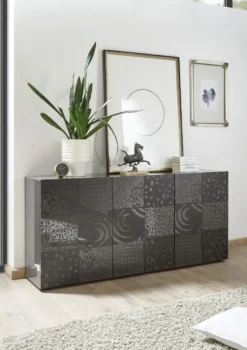 Madia 181x84 moderna per living con tre ante battenti grigio serigrafato ML36