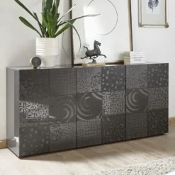Madia 181x84 moderna per living con tre ante battenti grigio serigrafato ML36