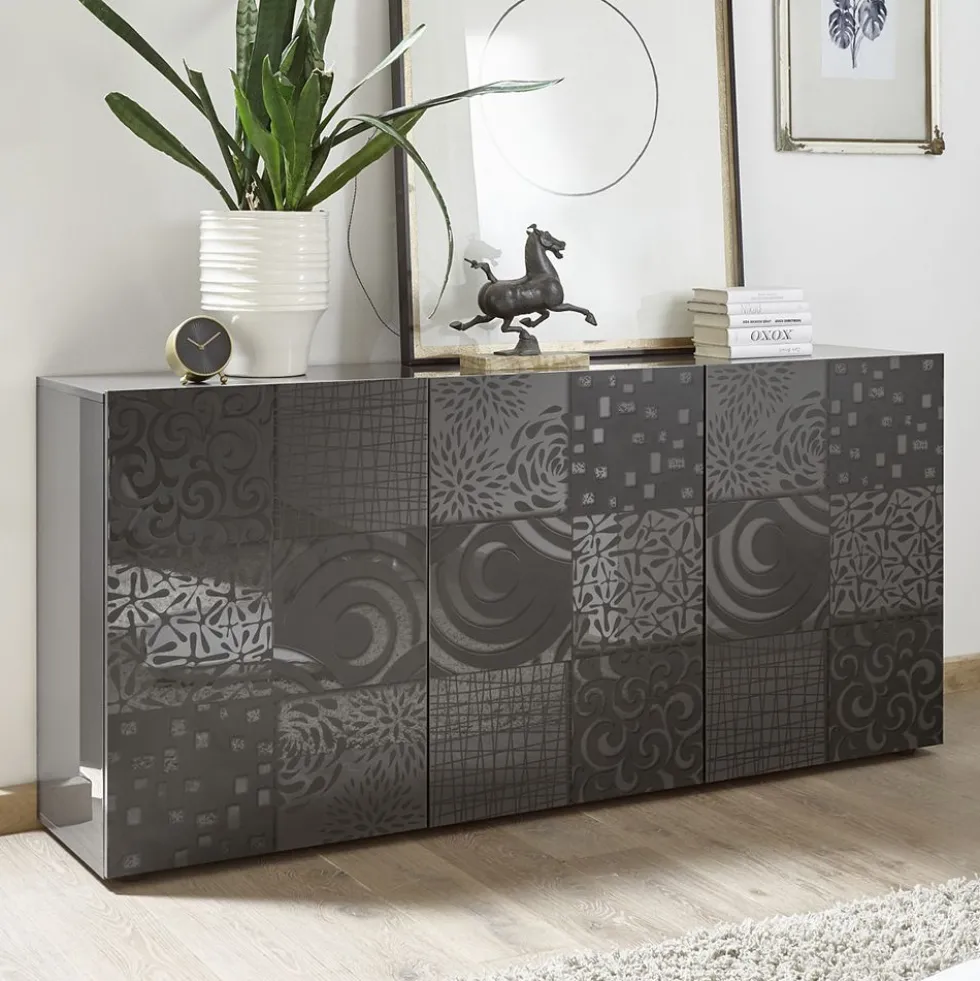 Madia 181x84 moderna per living con tre ante battenti grigio serigrafato ML36