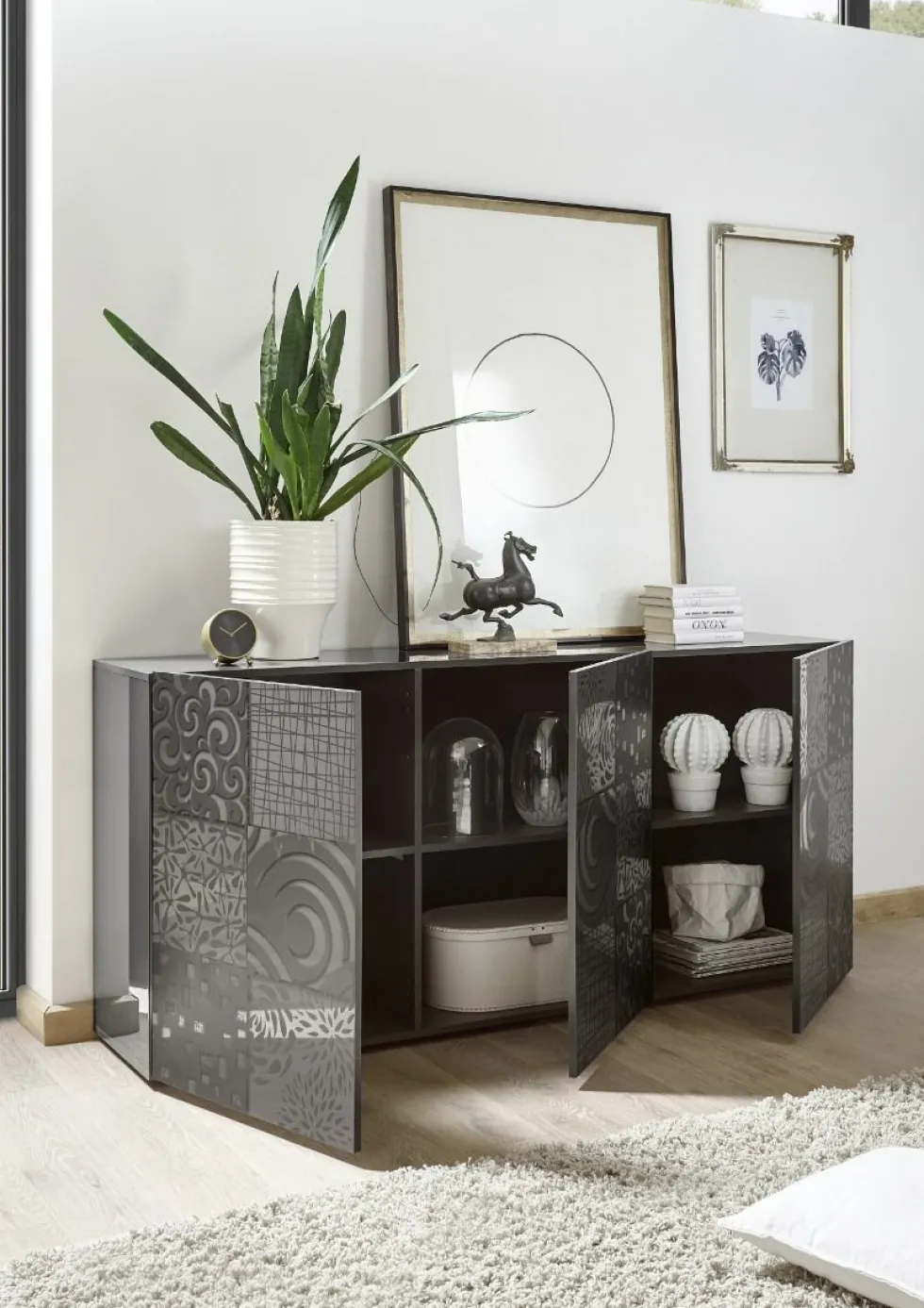 Madia 181x84 moderna per living con tre ante battenti grigio serigrafato ML36