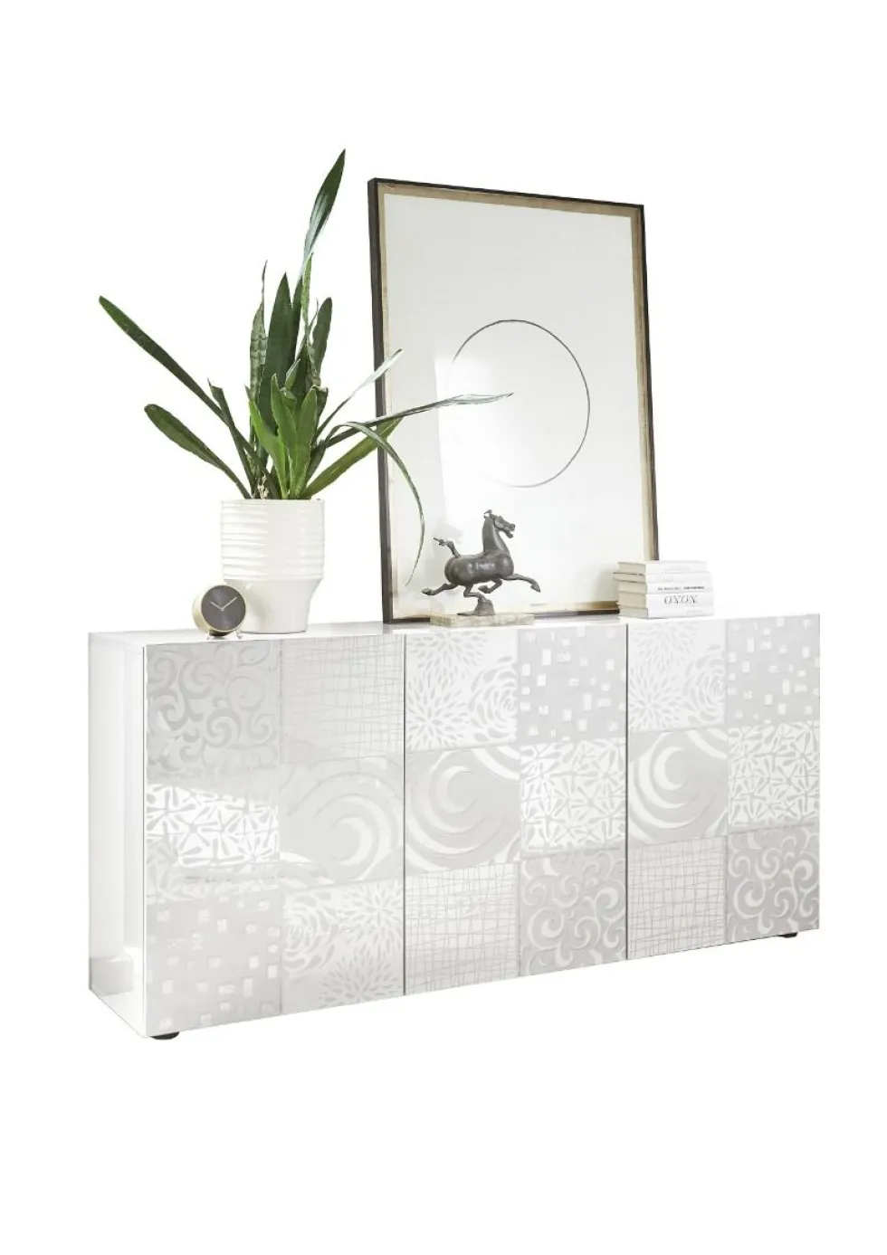 Madia 181x84 moderna per living con tre ante battenti bianco serigrafato ML36
