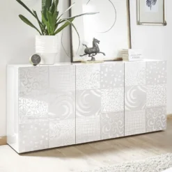 Madia 181x84 moderna per living con tre ante battenti bianco serigrafato ML36