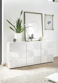 Madia 181x84 moderna per living con tre ante battenti bianco serigrafato ML36