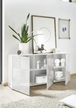 Madia 181x84 moderna per living con tre ante battenti bianco serigrafato ML36