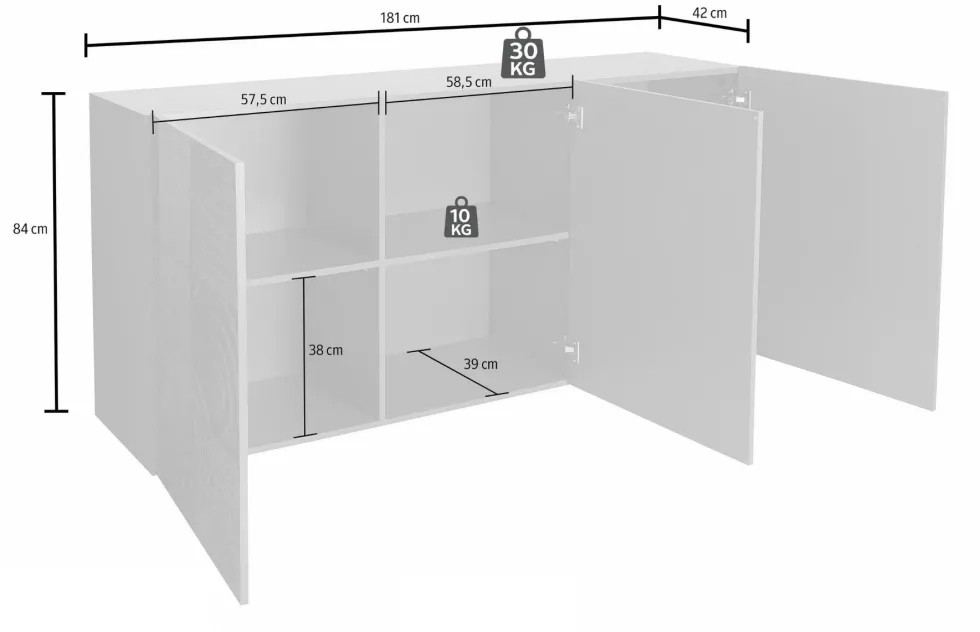Madia 181x84 moderna per living con tre ante battenti rovere serigrafato ML36