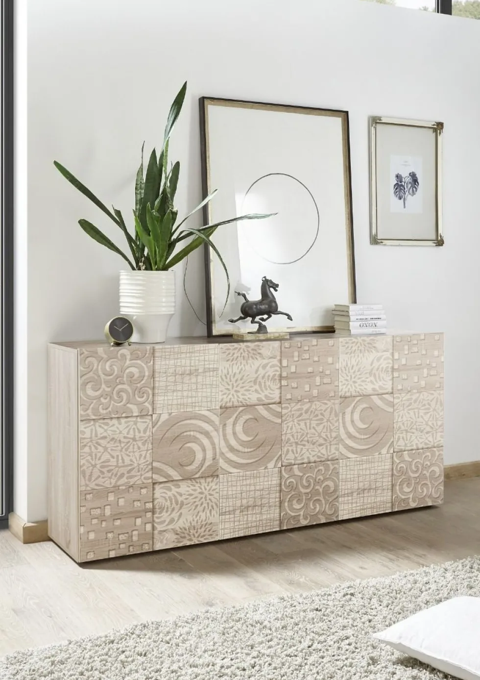 Madia 181x84 moderna per living con tre ante battenti rovere serigrafato ML36