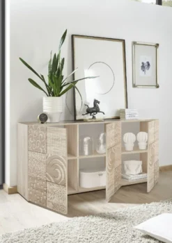 Madia 181x84 moderna per living con tre ante battenti rovere serigrafato ML36