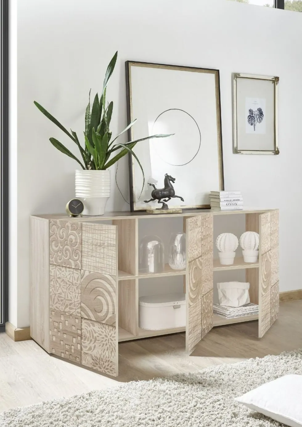 Madia 181x84 moderna per living con tre ante battenti rovere serigrafato ML36
