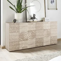 Madia 181x84 moderna per living con tre ante battenti rovere serigrafato ML36