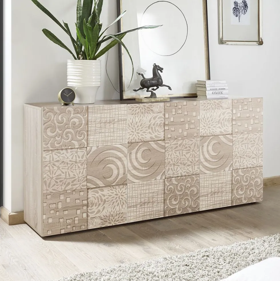Madia 181x84 moderna per living con tre ante battenti rovere serigrafato ML36