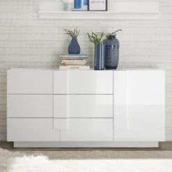 Madia 181x90 moderna per zona giorno con tre cassetti e anta singola bianco lucido ML26