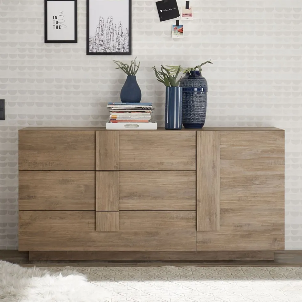 Madia 181x90 moderna per zona giorno con tre cassetti e anta singola rovere ML26