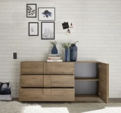 Madia 181x90 moderna per zona giorno con tre cassetti e anta singola rovere ML26