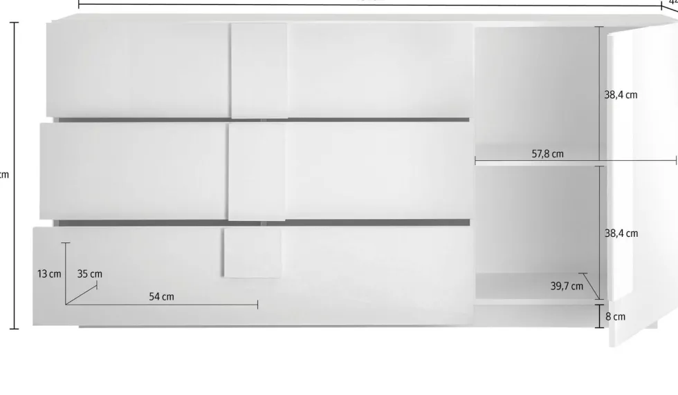Madia 181x90 moderna per zona giorno con tre cassetti e anta singola rovere ML26