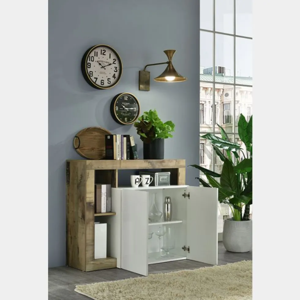 Madia 108x93 piccola moderna con due ante battenti e ripiano bianco e pero ML20