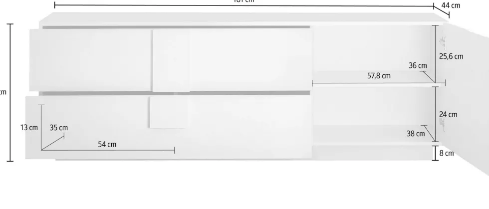 Madia 181x63 versatile moderna per soggiorno con ampi cassetti e anta singola rovere ML29