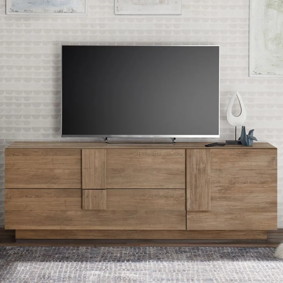 Madia 181x63 versatile moderna per soggiorno con ampi cassetti e anta singola rovere ML29
