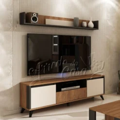 Mensola moderna 150x22x20 cm in rovere, grafite e beige MNU1