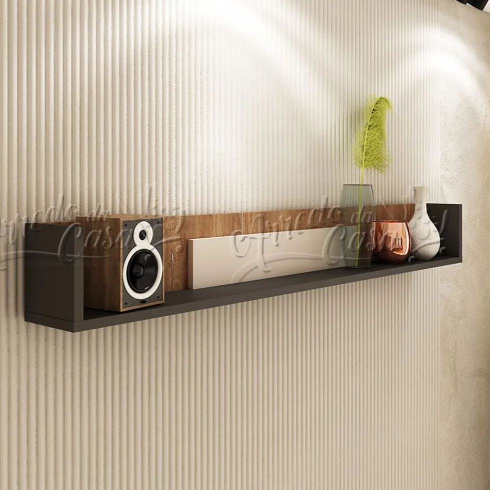 Mensola moderna 150x22x20 cm in rovere, grafite e beige MNU1