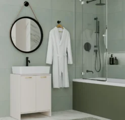Mobile bagno moderno 60x74 cm a 2 ante con ripiano interno cashmere MBT6