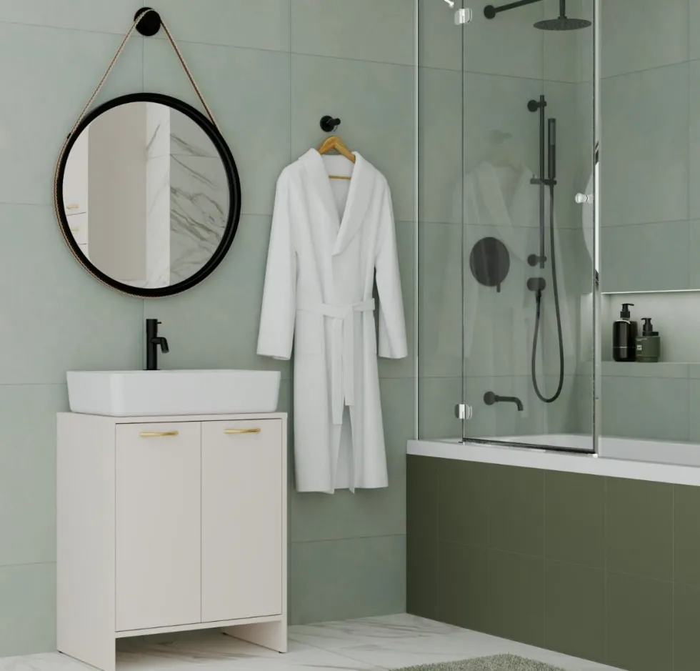 Mobile bagno moderno 60x74 cm a 2 ante con ripiano interno cashmere MBT6
