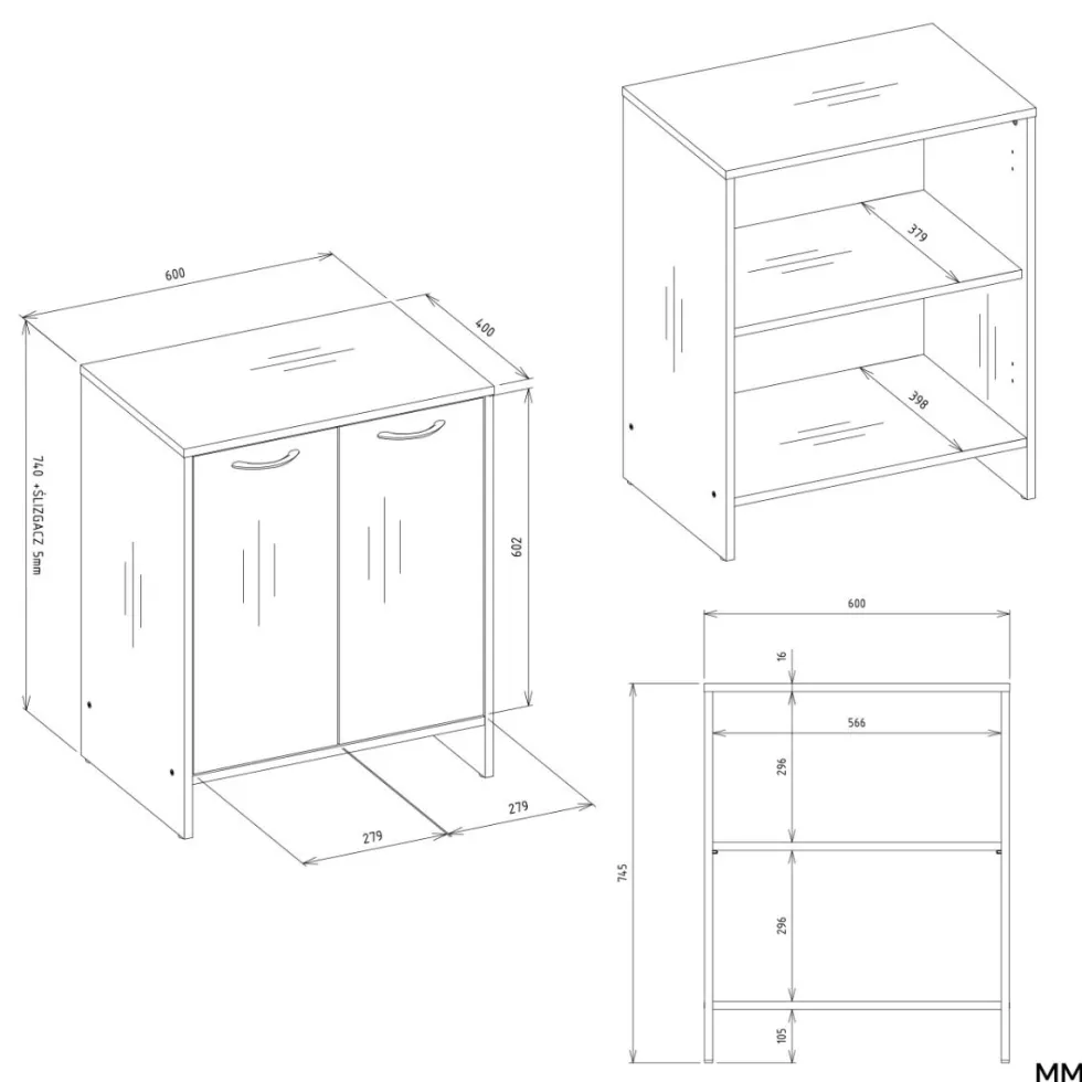 Mobile bagno moderno 60x74 cm a 2 ante con ripiano interno bianco opaco MBT6