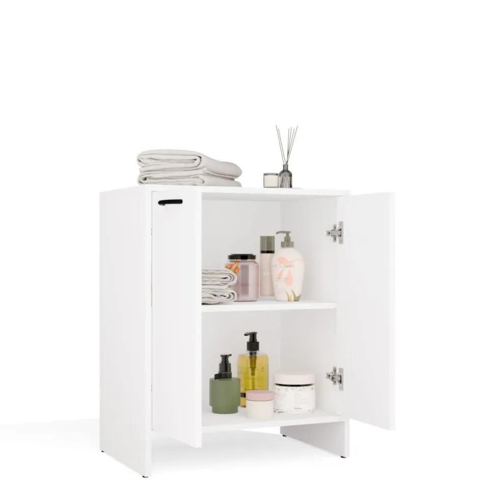 Mobile bagno moderno 60x74 cm a 2 ante con ripiano interno bianco opaco MBT6