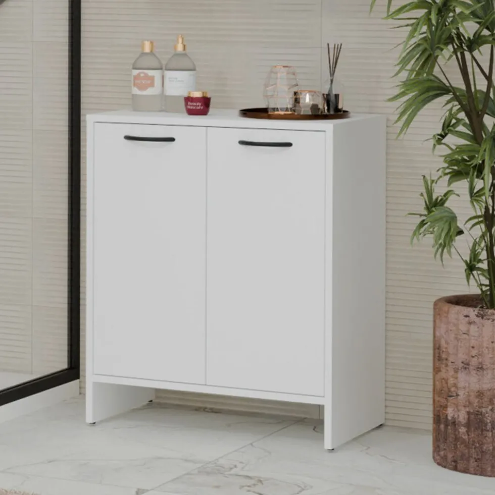 Mobile bagno moderno 60x74 cm a 2 ante con ripiano interno bianco opaco MBT6